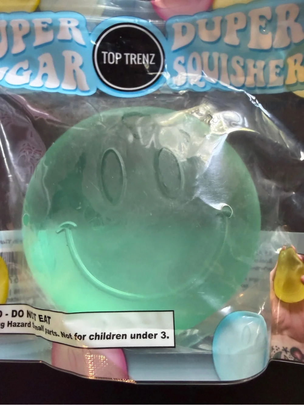 New Squishy Top Trenz Super Duper Sugar Squisher Mint Green Smiley Face Toy 8+